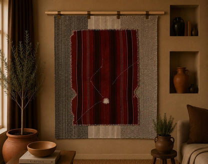 3x4 Vintage Turkish Tapestry Rug, Handwoven Wool Cotton Wall Hanging, Rustic Textile Wall Art