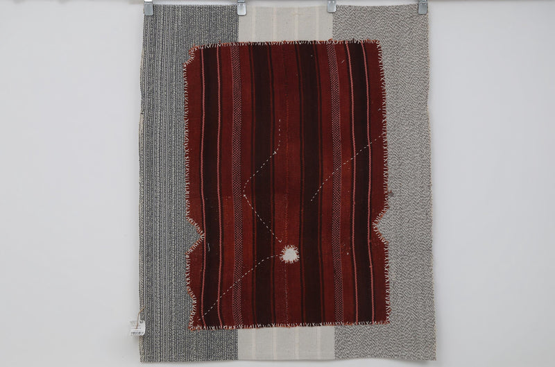 Vintage Turkish Tapestry Rug, Burgundy Striped (3'5" x 4'2")