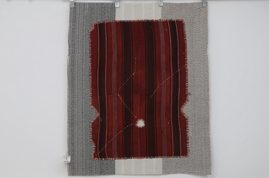 3x4 Vintage Turkish Tapestry Rug, Handwoven Wool Cotton Wall Hanging, Rustic Textile Wall Art