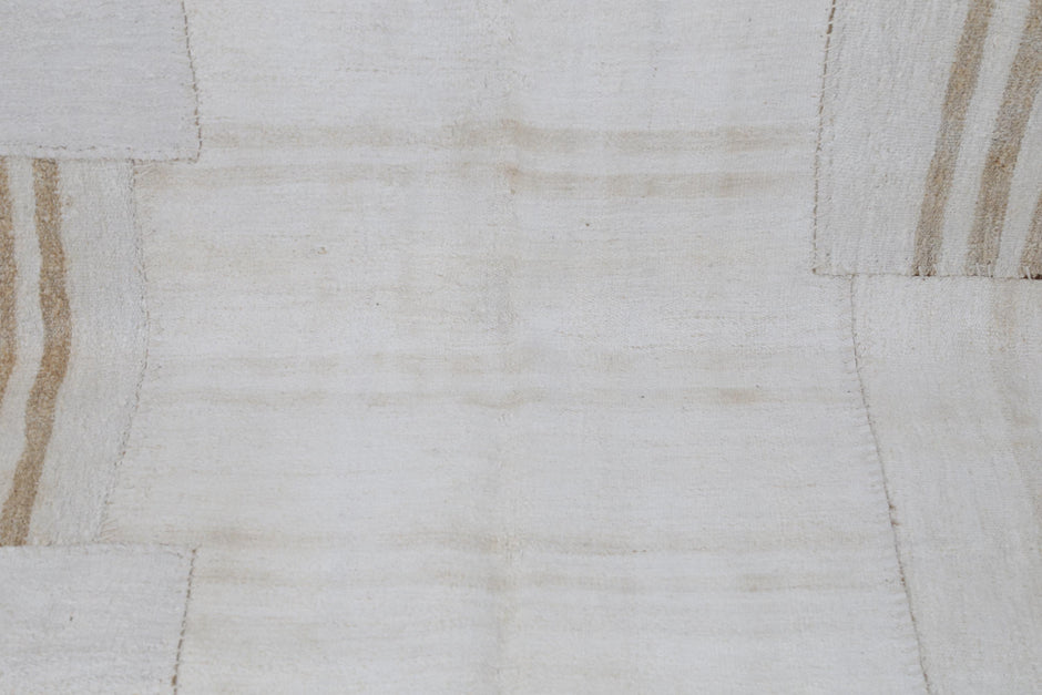 7x10 Vintage Turkish Hemp Patchwork Rug, Handmade Neutral Beige Area Rug, Minimalist Large Hemp Rug