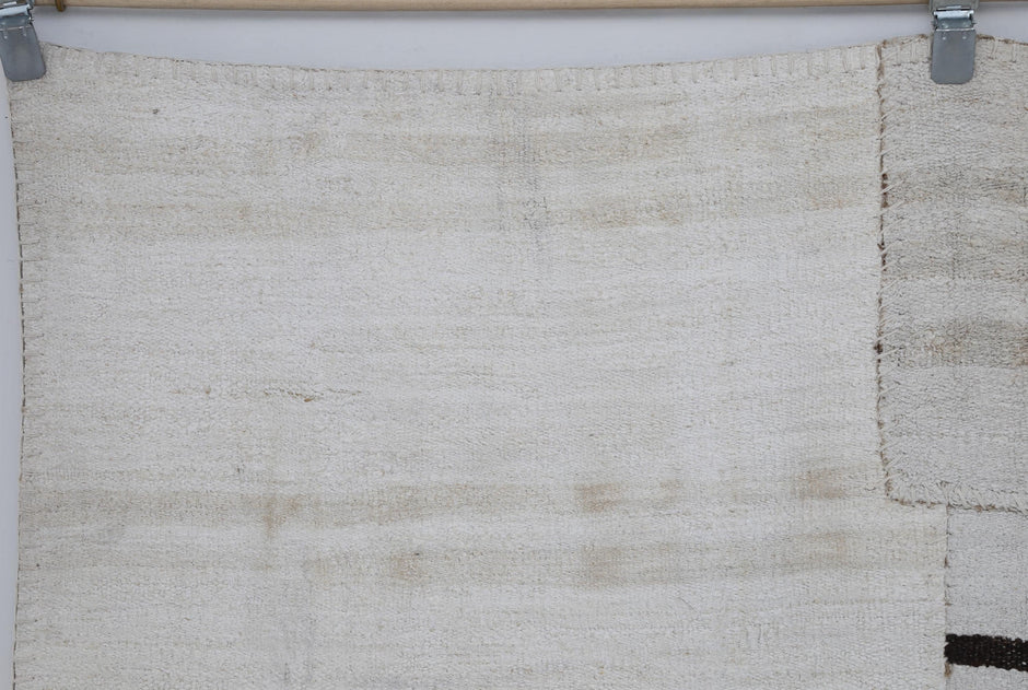 8x10 Vintage Turkish Hemp Patchwork Rug, Handmade Neutral White Beige Area Rug, Large Minimalist Hemp Carpet