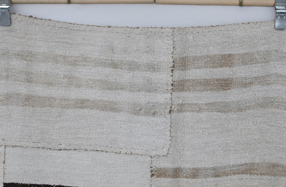 8x10 Vintage Turkish Hemp Patchwork Rug, Handmade Neutral White Beige Area Rug, Large Minimalist Hemp Carpet
