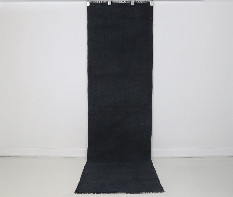 2x8 Vintage Turkish Hemp Runner Rug, Handmade Dark Blue Minimalist Hallway Rug, Narrow Rustic Hemp Carpet
