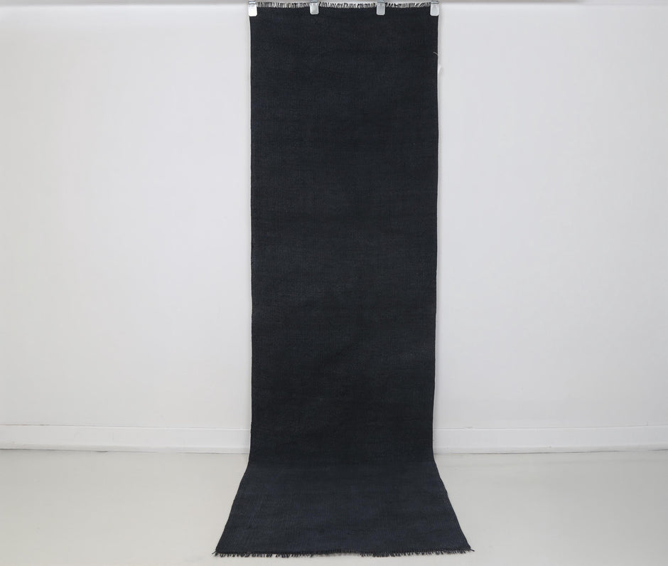 2x8 Vintage Turkish Hemp Runner Rug, Handmade Dark Blue Minimalist Hallway Rug, Narrow Rustic Hemp Carpet