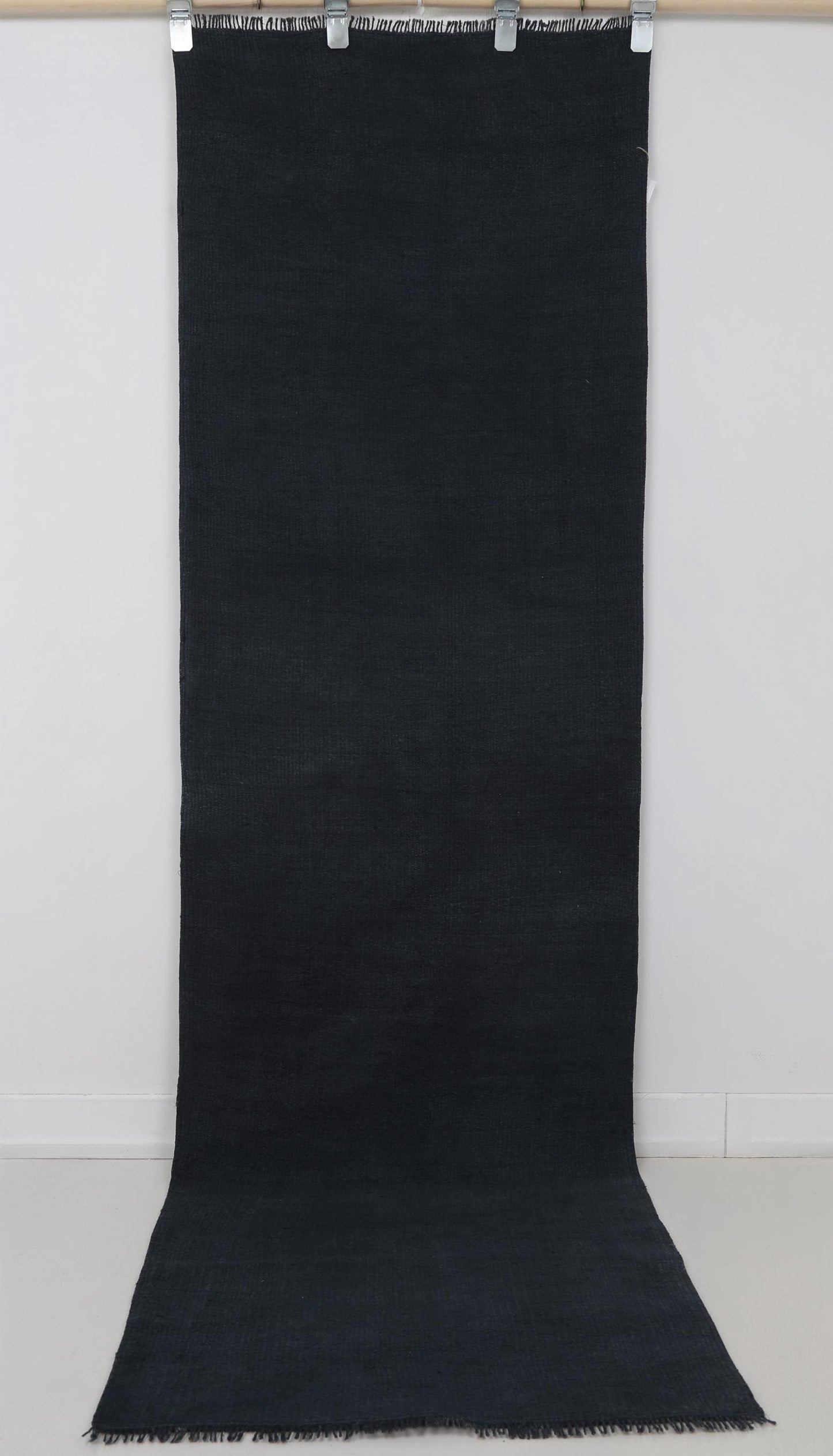 2x8 Vintage Turkish Hemp Runner Rug, Handmade Dark Blue Minimalist Hallway Rug, Narrow Rustic Hemp Carpet
