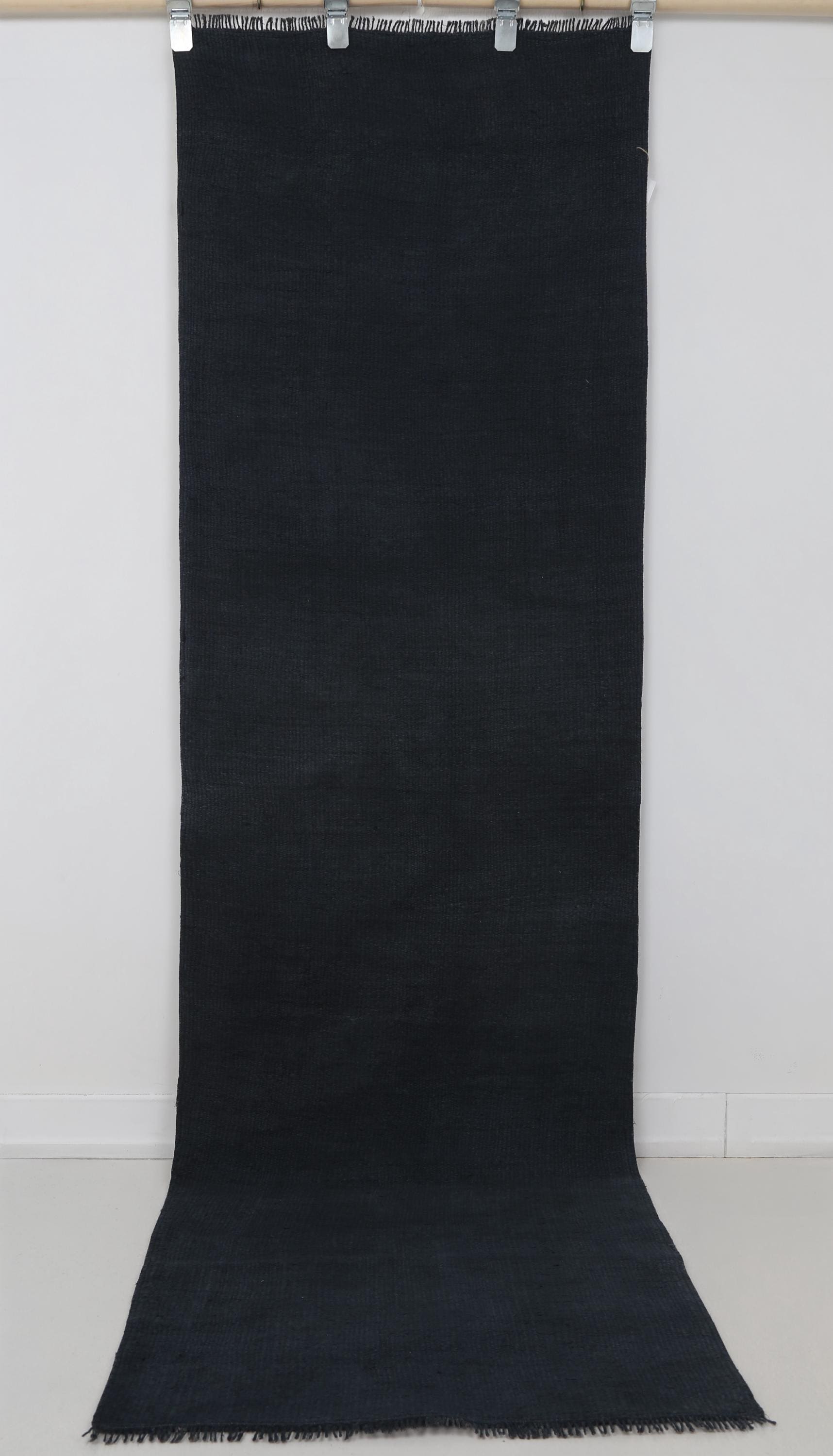 2x8 Vintage Turkish Hemp Runner Rug, Handmade Dark Blue Minimalist Hallway Rug, Narrow Rustic Hemp Carpet