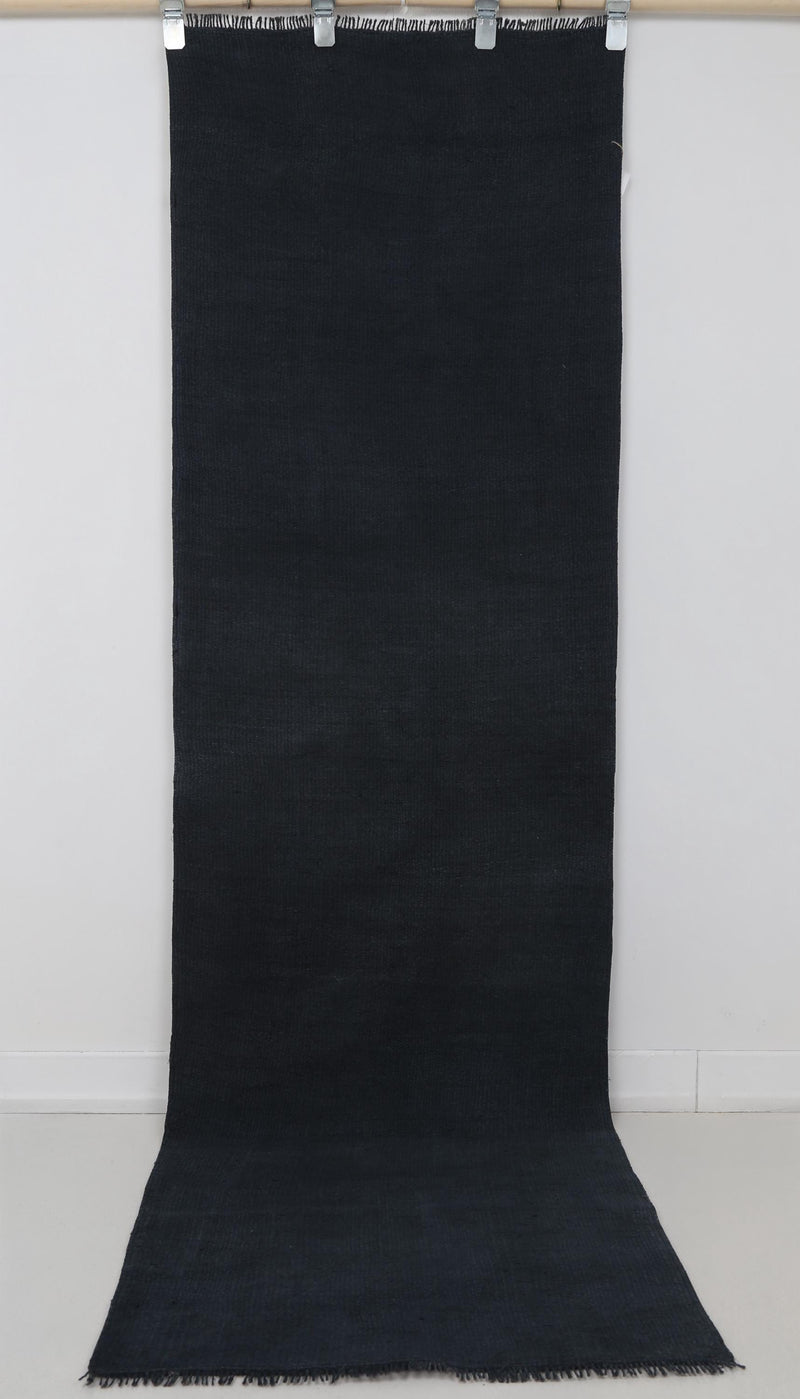 2x8 Vintage Turkish Hemp Runner Rug, Handmade Dark Blue Minimalist Hallway Rug, Narrow Rustic Hemp Carpet