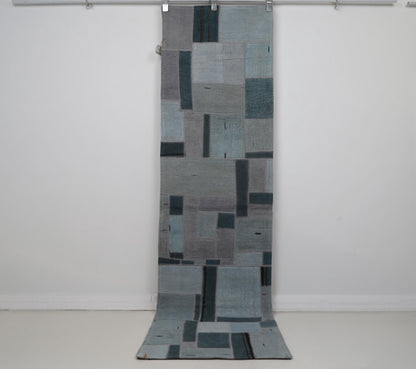 2x7 Handmade Hemp Patchwork Runner Rug, Vintage Turkish Hallway Rug, One of a Kind Entryway Carpet