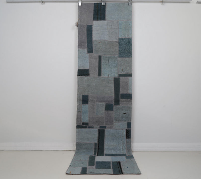 2x7 Handmade Hemp Patchwork Runner Rug, Vintage Turkish Hallway Rug, One of a Kind Entryway Carpet