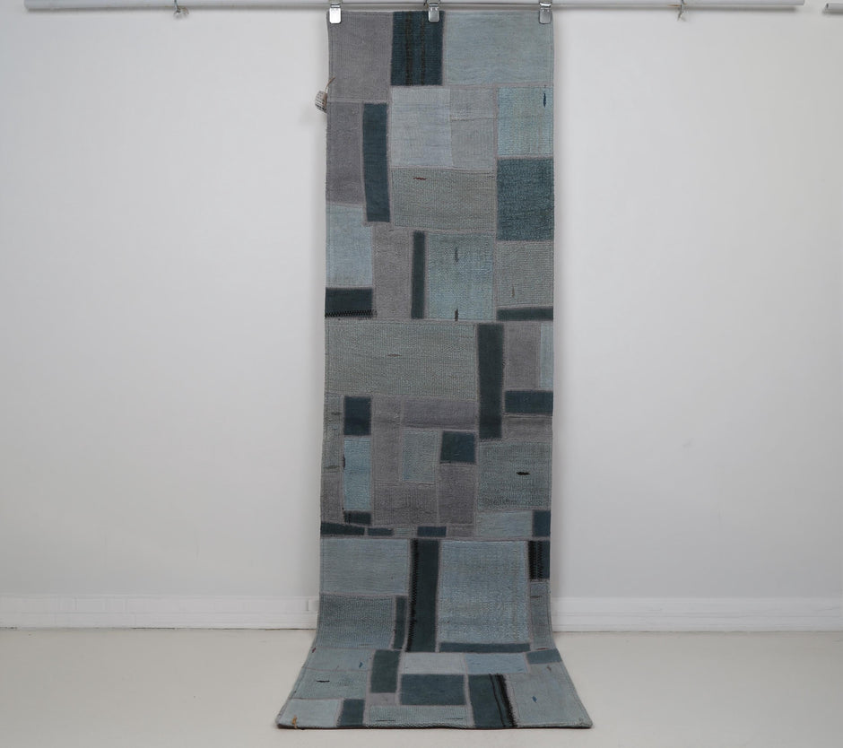 2x7 Handmade Hemp Patchwork Runner Rug, Vintage Turkish Hallway Rug, One of a Kind Entryway Carpet