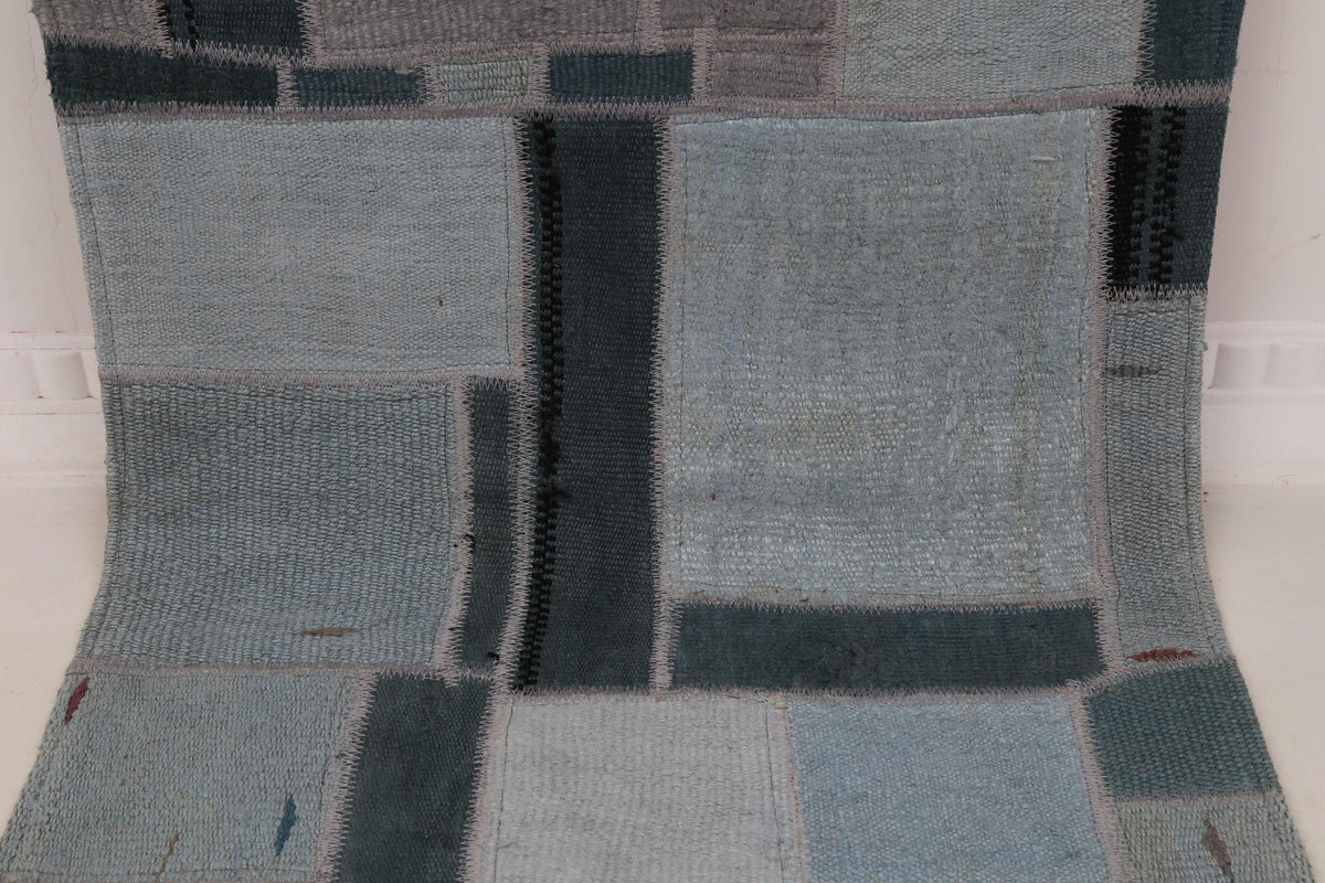 2x7 Handmade Hemp Patchwork Runner Rug, Vintage Turkish Hallway Rug, One of a Kind Entryway Carpet