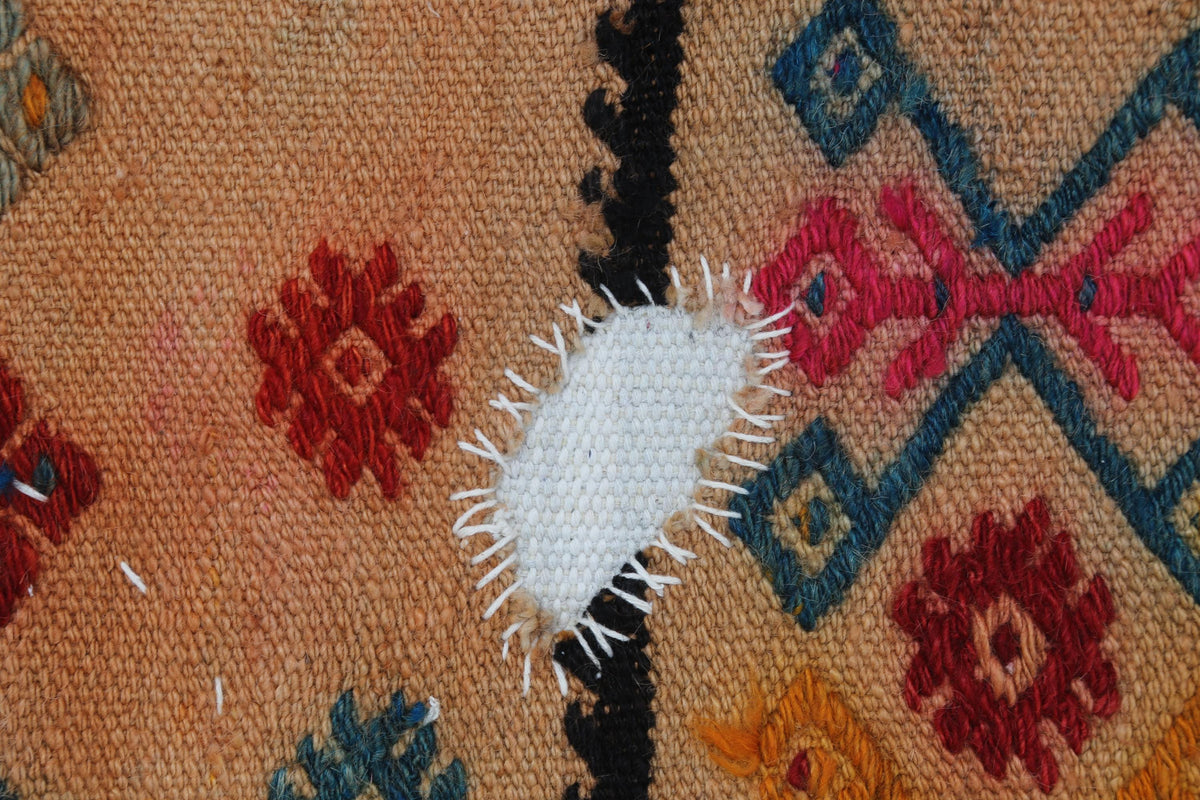 3x4 Handmade Wool Tapestry Rug, Tribal Textile Wall Hanging, Geometric Fiber Art Decor
