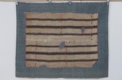 3x4 Handmade Wool Tapestry Rug, Striped Textile Wall Hanging, Rustic Fiber Art Decor