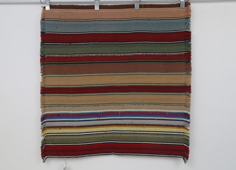 Vintage Turkish Tapestry Rug, Burgundy Olive Striped (3'4" x 3'8")