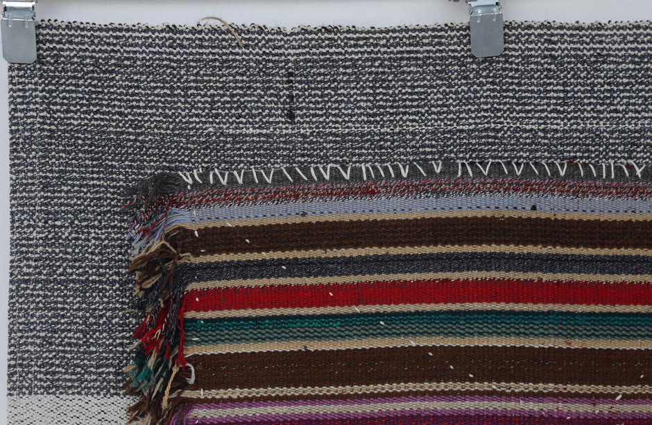 3x5 Handmade Striped Turkish Tapestry Rug, Vintage Textile Wall Hanging, Woven Fiber Art