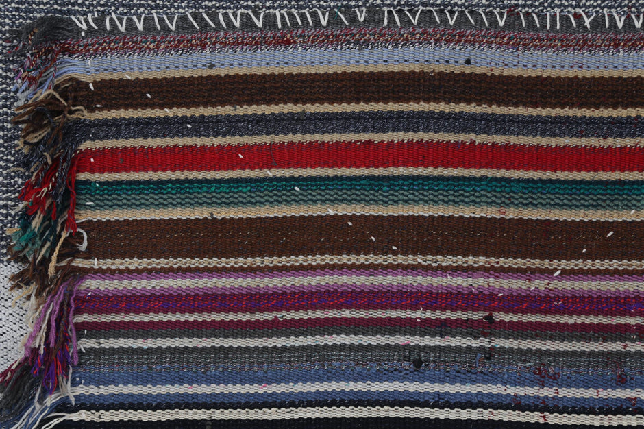 3x5 Handmade Striped Turkish Tapestry Rug, Vintage Textile Wall Hanging, Woven Fiber Art