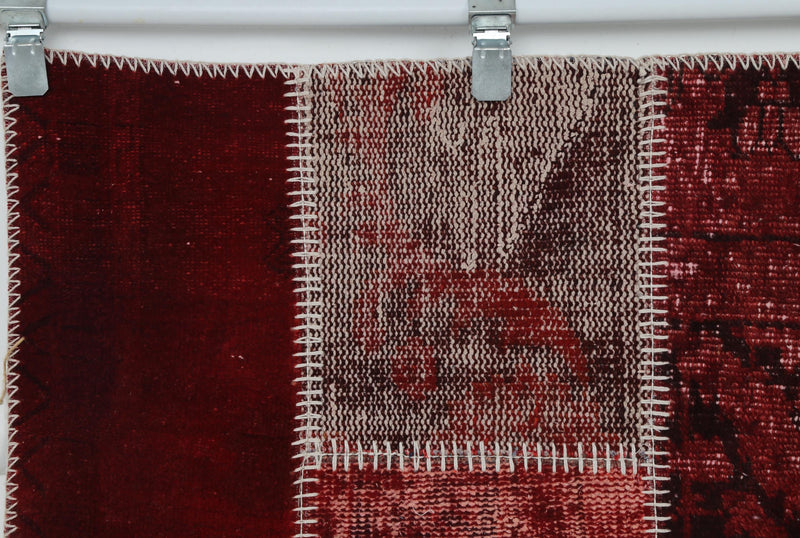 4x6 Vintage Turkish Patchwork Rug, Red & White Cotton Wool Area Rug