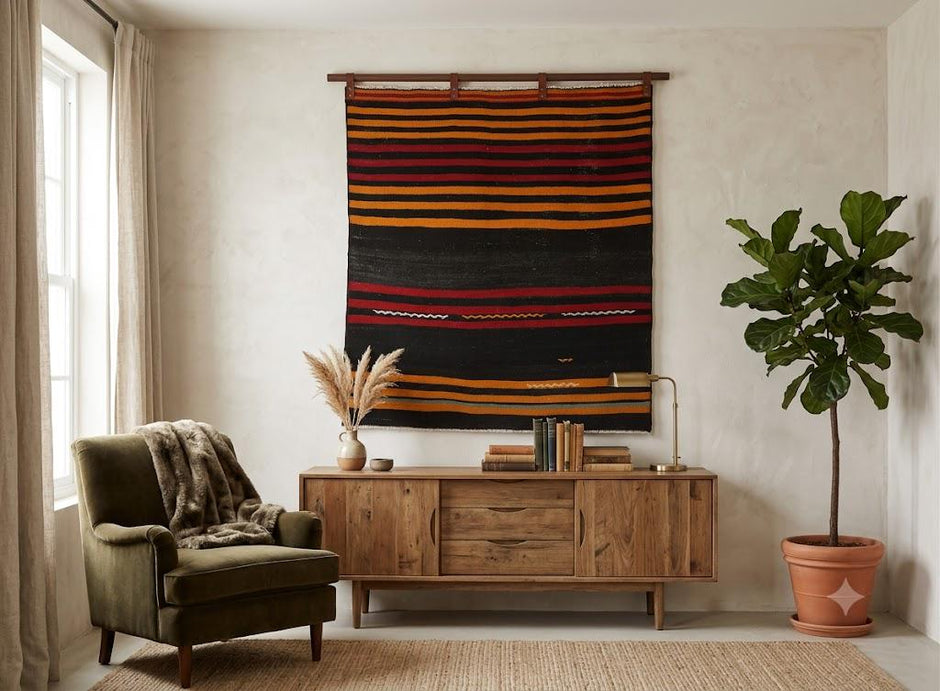 Handmade Turkish Kilim Wall Hanging, Vintage Wool Tapestry Rug, Woven Textile Wall Art, Boho Rustic Home Decor, 3x4 Tapestry