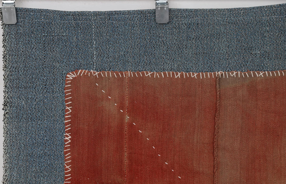 3x4 Handmade Hemp Wool Tapestry Rug, Minimalist Textile Wall Hanging, Rustic Fiber Art Decor
