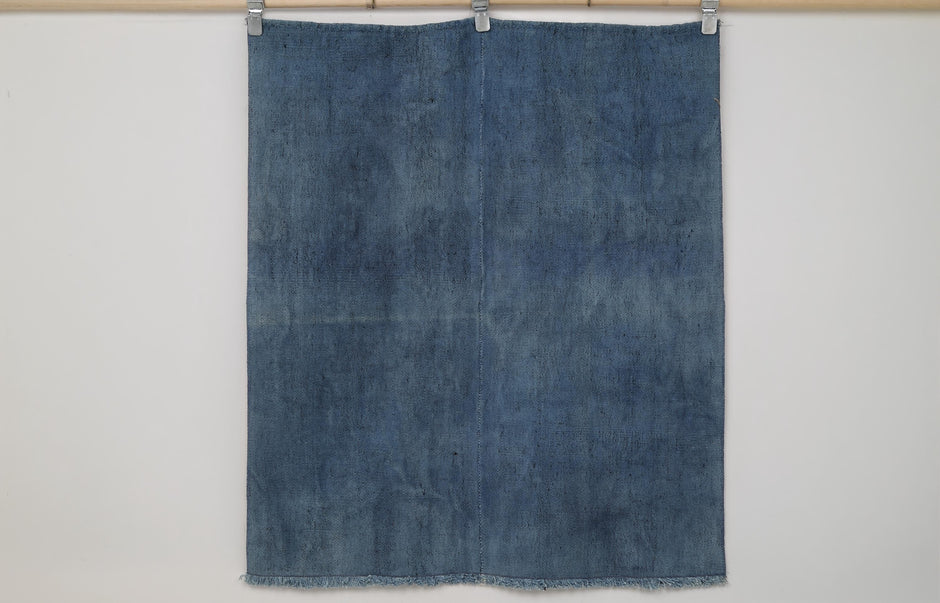 3x4 Handmade Hemp Tapestry Rug, Blue Minimalist Wall Hanging, Natural Fiber Art Decor