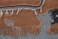 3x4 Handmade Wool Tapestry Rug, Orange Abstract Textile Wall Hanging, Boho Fiber Art Decor