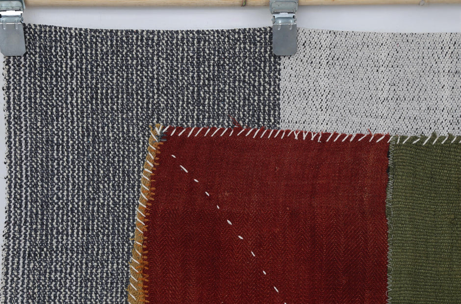 3x4 Handmade Wool Tapestry Rug, Abstract Color Block Wall Hanging, Modern Textile Fiber Art