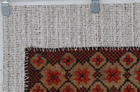 Vintage Turkish Tapestry Rug, Red Black Geometric Wall Hanging (3'2" x 3'5") - photo 3 of 9
