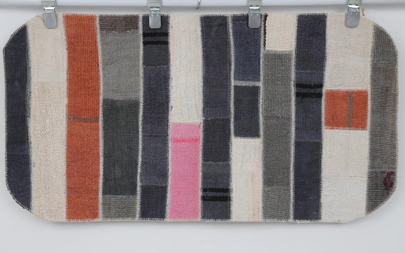 Vintage Turkish Patchwork Tapestry Rug, Multicolor Color Block Wall Hanging (1'10" x 3'6")