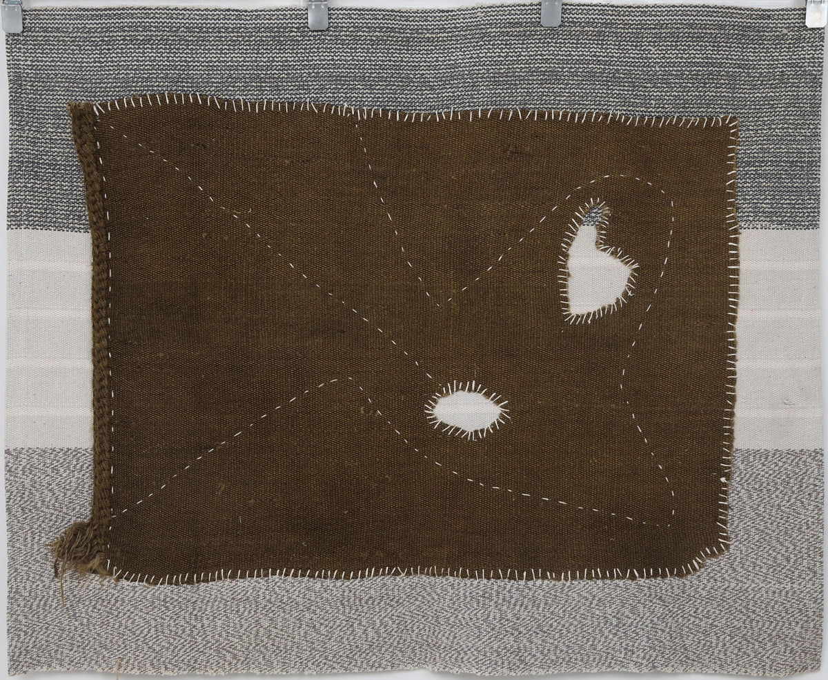 3x4 Handmade Wool Tapestry Rug, Brown Minimalist Textile Wall Hanging, Fiber Art Decor