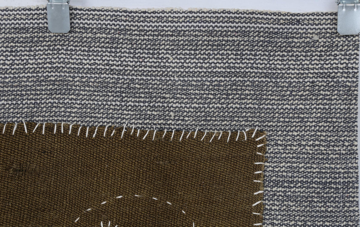 3x4 Handmade Wool Tapestry Rug, Brown Minimalist Textile Wall Hanging, Fiber Art Decor
