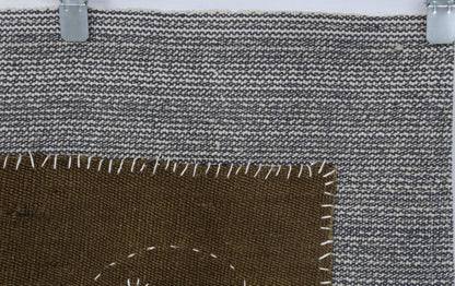 3x4 Handmade Wool Tapestry Rug, Brown Minimalist Textile Wall Hanging, Fiber Art Decor