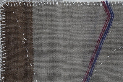 3x4 Handmade Wool Hemp Tapestry Rug, Neutral Geometric Textile Wall Hanging, Rustic Fiber Art Decor