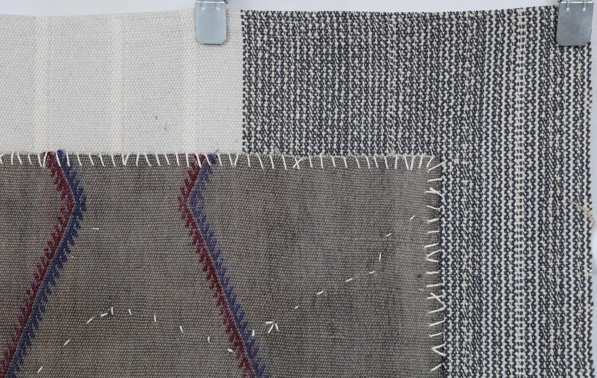 3x4 Handmade Wool Hemp Tapestry Rug, Neutral Geometric Textile Wall Hanging, Rustic Fiber Art Decor