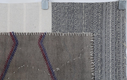3x4 Handmade Wool Hemp Tapestry Rug, Neutral Geometric Textile Wall Hanging, Rustic Fiber Art Decor