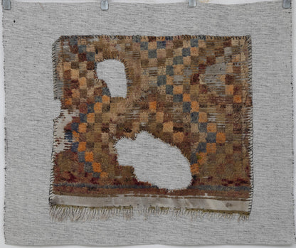 3x4 Handmade Wool Tapestry Rug, Abstract Textile Wall Hanging, Rustic Fiber Art Decor