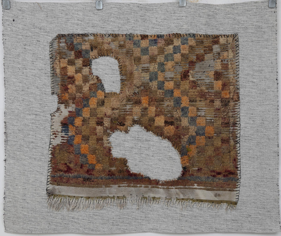 3x4 Handmade Wool Tapestry Rug, Abstract Textile Wall Hanging, Rustic Fiber Art Decor