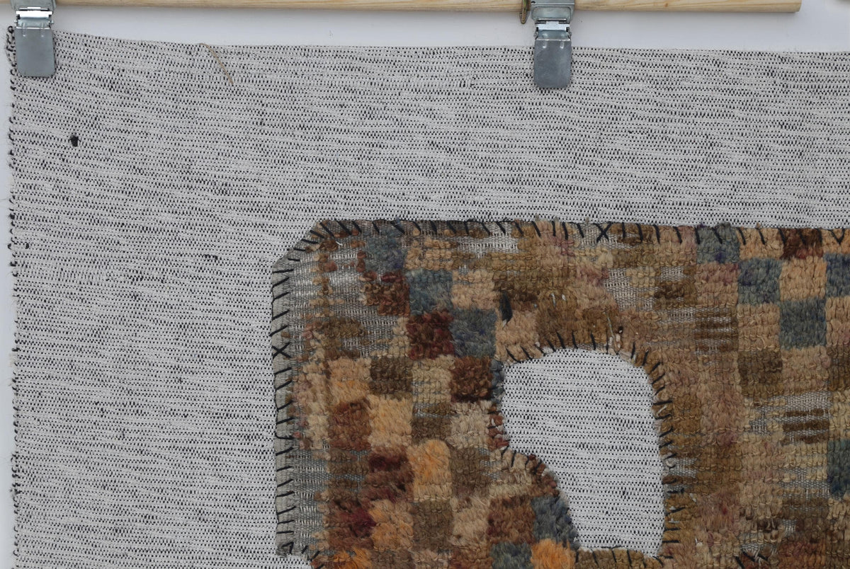 3x4 Handmade Wool Tapestry Rug, Abstract Textile Wall Hanging, Rustic Fiber Art Decor