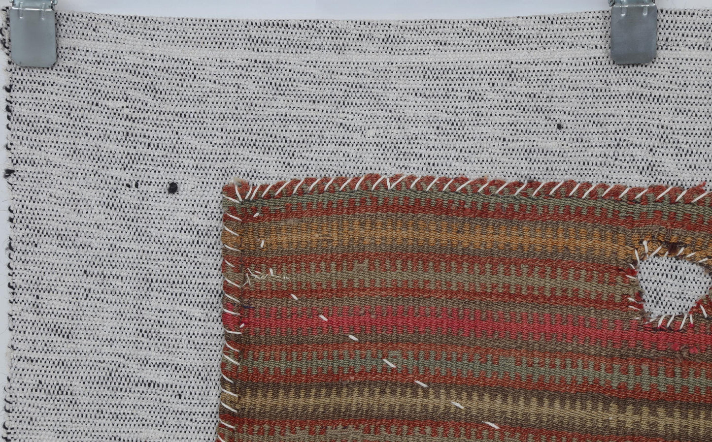 3x4 Handmade Wool Tapestry Rug, Aged Striped Textile Wall Hanging, Rustic Fiber Art Decor