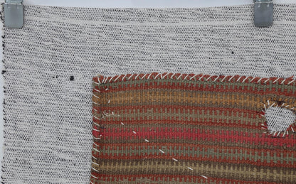 3x4 Handmade Wool Tapestry Rug, Striped Textile Wall Hanging, Rustic Fiber Art Decor