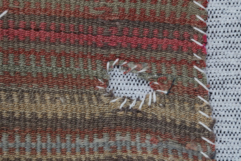 3x4 Handmade Wool Tapestry Rug, Striped Textile Wall Hanging, Rustic Fiber Art Decor