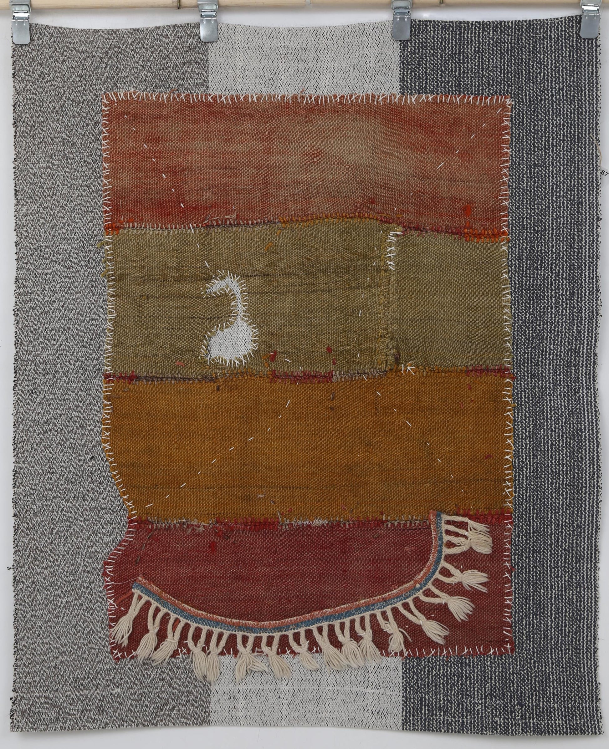 3x4 Handmade Wool Tapestry Rug, Abstract Textile Wall Hanging, Earth Tone Fiber Art Decor