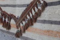 Vintage Turkish Tapestry Rug, Cream Orange Striped Wall Hanging (3'6" x 4'4") - photo 7 of 10