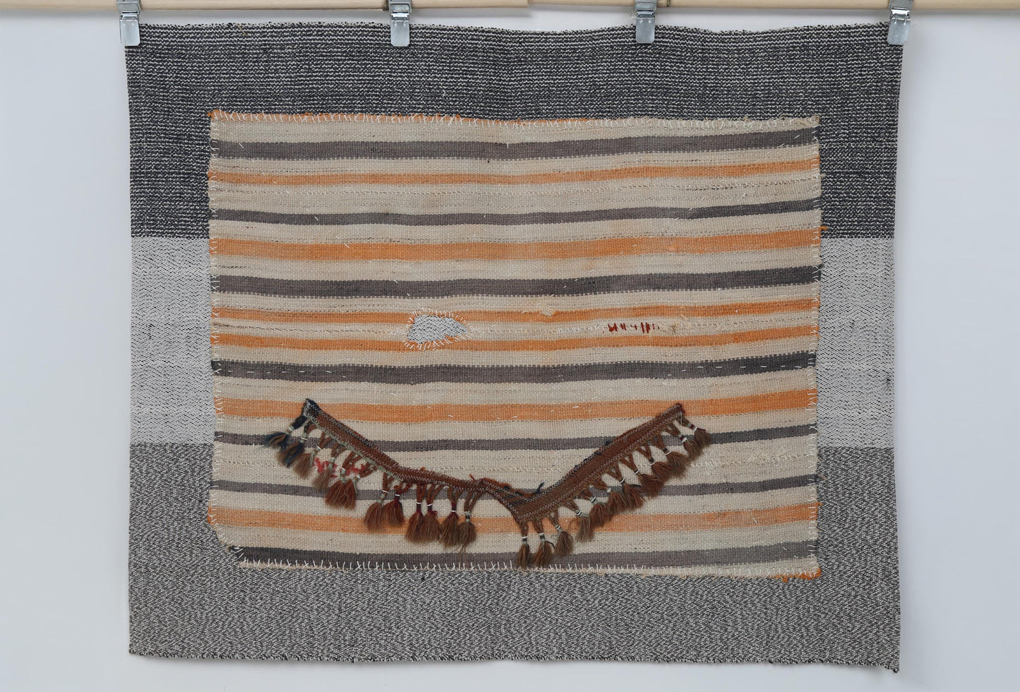 3x4 Handmade Wool Tapestry Rug, Striped Textile Wall Hanging, Minimalist Fiber Art Decor