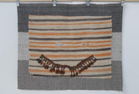 Vintage Turkish Tapestry Rug, Cream Orange Striped Wall Hanging (3'6" x 4'4") - photo 2 of 10