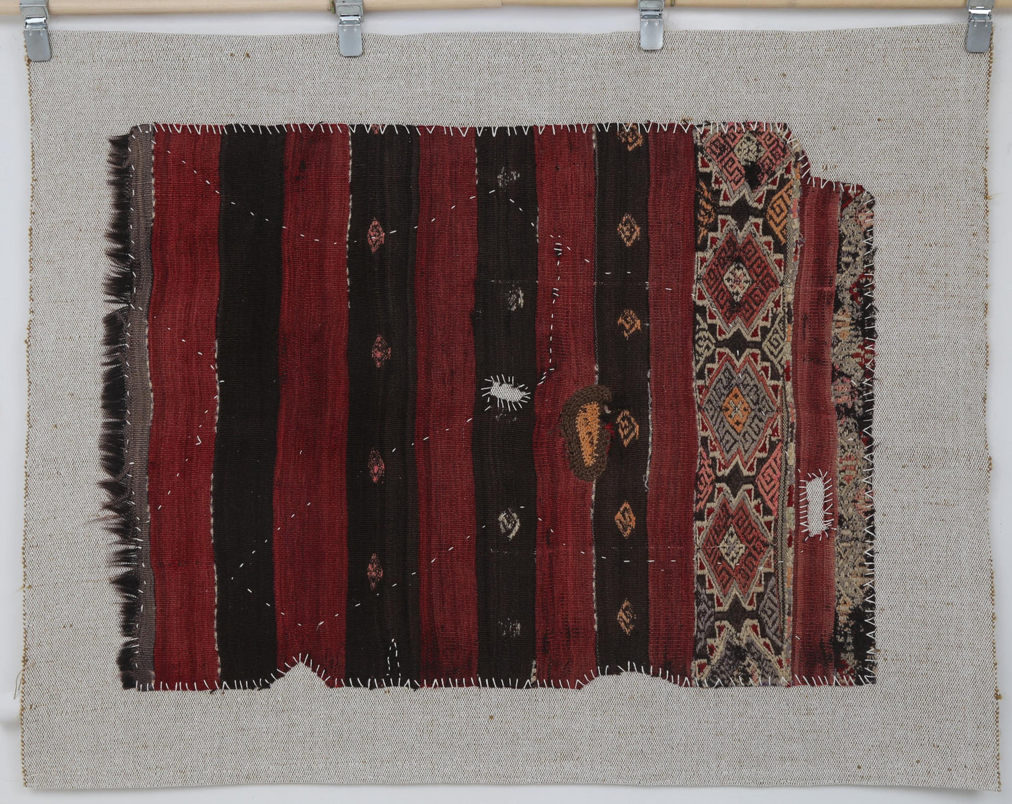 3x4 Handmade Wool Tapestry Rug, Tribal Textile Wall Hanging, Rustic Fiber Art Decor