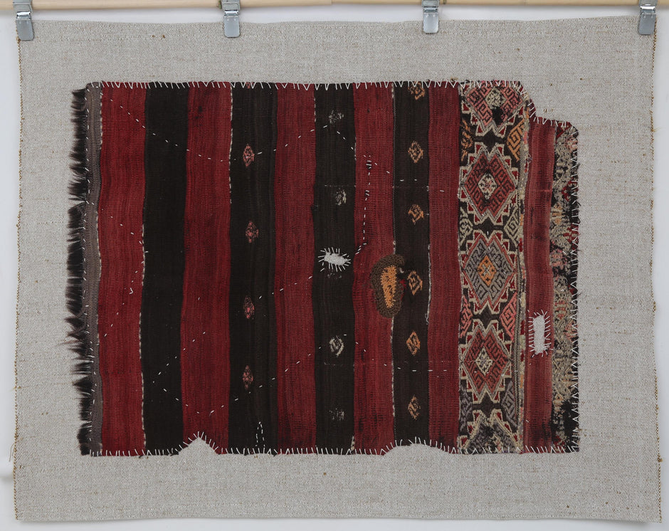 3x4 Handmade Wool Tapestry Rug, Tribal Textile Wall Hanging, Rustic Fiber Art Decor