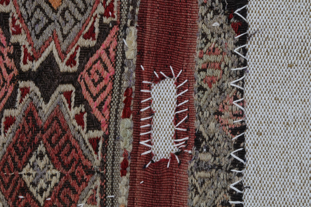 3x4 Handmade Wool Tapestry Rug, Tribal Textile Wall Hanging, Rustic Fiber Art Decor