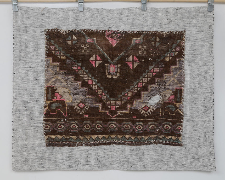 3x4 Handmade Wool Tapestry Rug, Brown Tribal Textile Wall Hanging, Rustic Fiber Art Decor