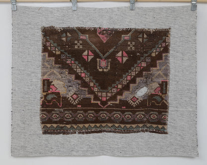 3x4 Handmade Wool Tapestry Rug, Tribal Textile Wall Hanging, Rustic Fiber Art Decor