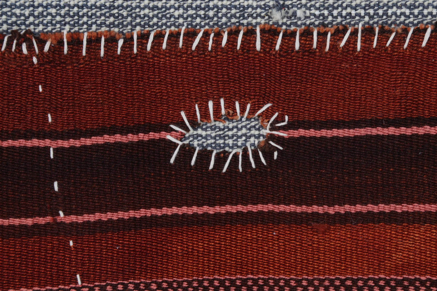 3x4 Handmade Wool Tapestry Rug, Red Striped Textile Wall Hanging, Rustic Fiber Art Decor